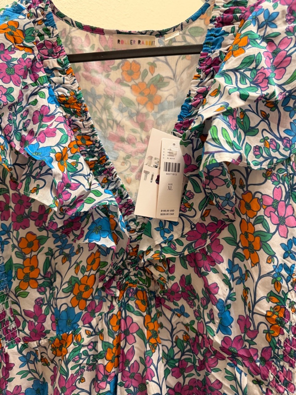 Roller rabbit women’s ruffled floral dress size XL (NWT slight fray see pics)
